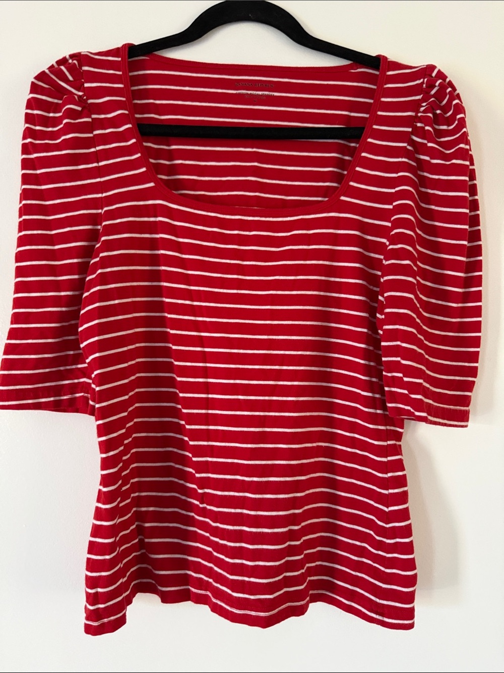 Banana Republic Red & White Striped Scoop Neck Tee